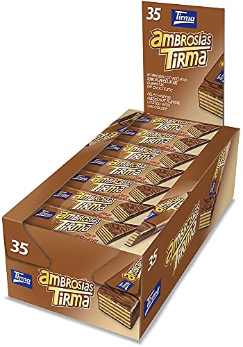 Tirma Ambrosia Waffeln mit Haselnusscremefüllung | 752.50g | 35 Stück | Umhüllt von Milchschokolade | Einzeln verpackte Kanarische Pralinen | Vegetarisch | Spanische Schokoladenprodukte von Tirma