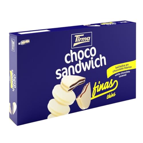 Tirma Choco Dünn White Chocolate Sandwich | 8 Packungen à 27.25 g (218 g) | Gefüllte weiße Schokoladenkekse | Süßer Snack für Kaffee & Teepausen unterwegs von Tirma