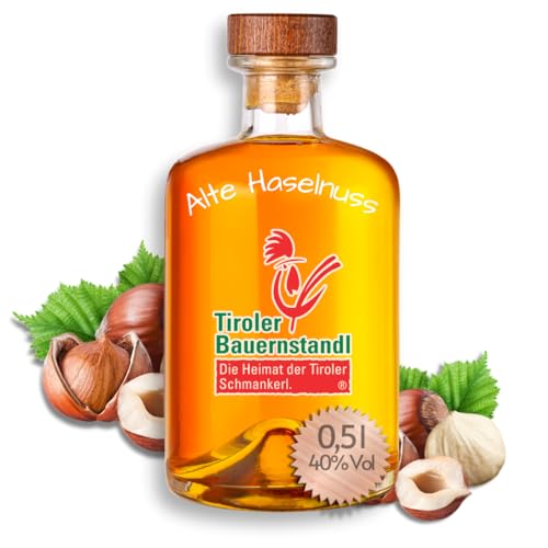 Tiroler Bauernstandl - Alte Haselnuss [ 0,5 l ] 40% Vol. Holzfass Obstler Schnaps Angebot Spirituosen Geschenke für Frauen Geschenke für Männer Alkohol Geschenke Likör Geburtstagsgeschenk für Männer von Tiroler Bauernstandl