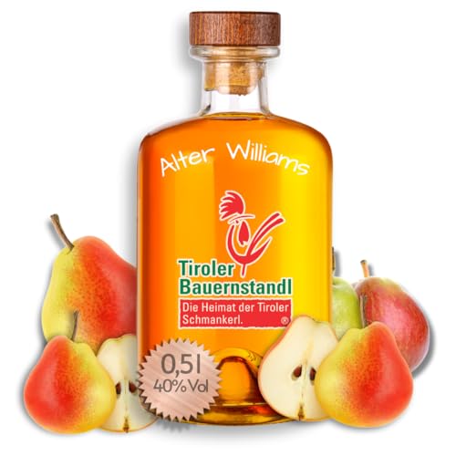 Tiroler Bauernstandl - Alter Williams [ 0,5 l ] 40% Vol. Holzfass Obstler Schnaps Angebot Spirituosen Geschenke für Frauen Geschenke für Männer Alkohol Geschenke Likör Geburtstagsgeschenk für Männer von Tiroler Bauernstandl