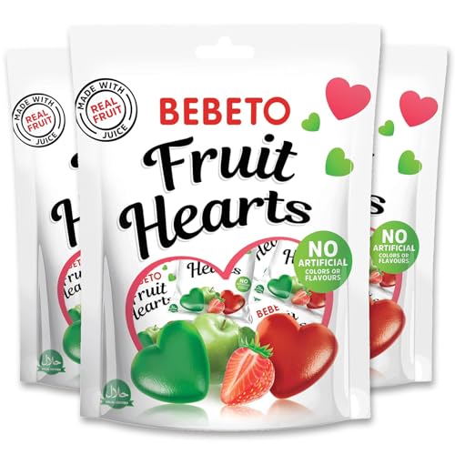 Bebeto Fruit Hearts/Fruchtgummi Herzen, 3 Beutel mit jeweils 7 Tütchen (3x7x15g) insgesamt 315g von Tise Süsswaren