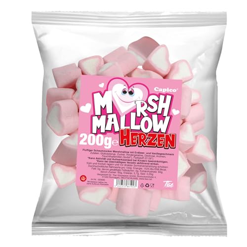 Capico Marshmallow Herzen (200g) Marshmallows mit Erdbeer- und Vanillegeschmack von Tise Süsswaren