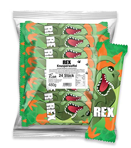 Tise Süsswaren REX Dinosaurier Waffelriegel mit Kakaocremefüllung (24Stk./480g) von Tise Süsswaren