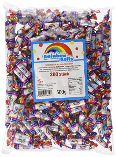 Tise Süsswaren Rainbowrolls Traubenzucker 200 Stück (500g) Perfektes Wurfmaterial für Karneval, Fasching, Halloween, St. Martin von Tise Süsswaren