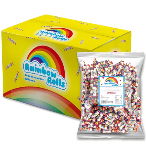 Tise Süsswaren Rainbowrolls Traubenzucker Karton (12x200 Stück) Perfektes Wurfmaterial für Karneval, Fasching, Halloween, St. Martin (12x500g) von Tise Süsswaren