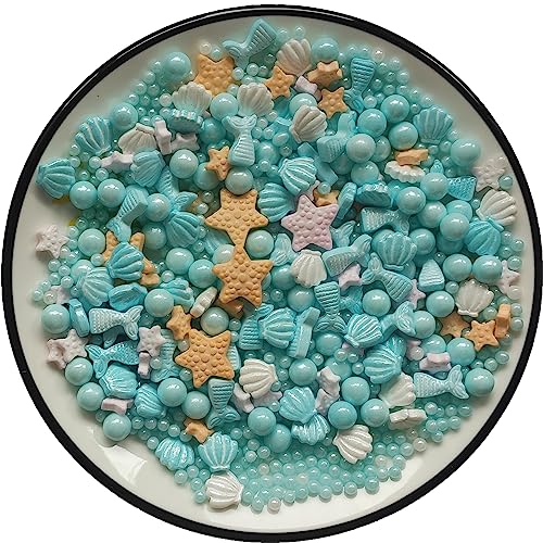 Essbare Blau Ozean-Meerjungfrau-Süßigkeits-Streusel Seestern-Dessert streusel Shell-Kuchen-Cupcake-Topper Perlen-Plätzchen-Dekorationen Süße Zucker streusel zum Dekorieren von Kuchen von Tmade