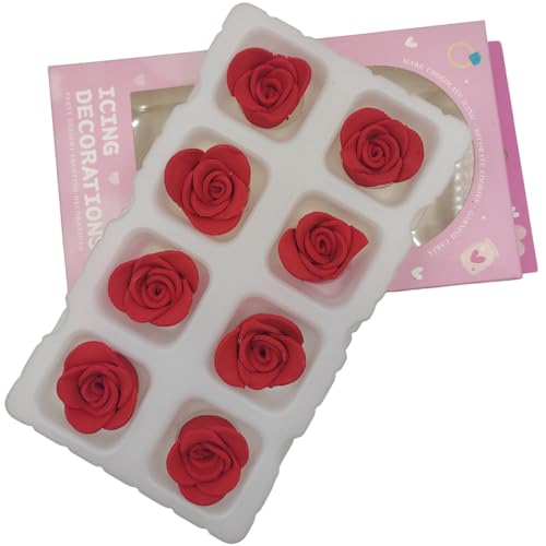 Essbare Tortendeko zuckerblumen mit 8 Stück Rote Rose Streusel Rosen Kuchen-Cupcake-Topper für Cupcakes und Eis, Muffin am Valentinstag Tortendekorationen von Tmade