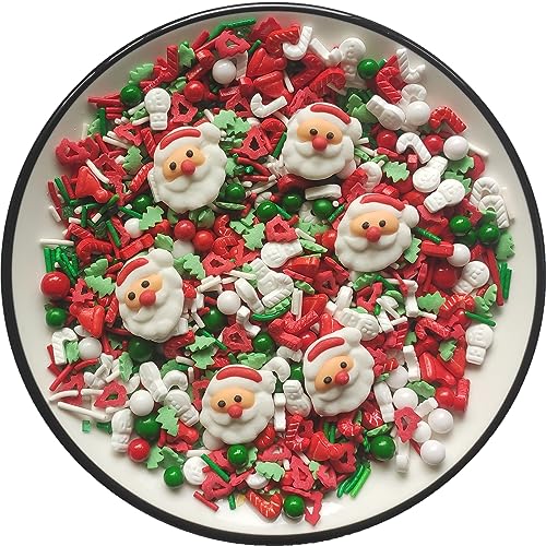 Essbare Weihnachten Zucker streusel mit 6 Stück Weihnachtsmann Weihnachtsbaum Schneemann-Kuchen-Cupcake-Topper Keksdekorationen Süßigkeitenstreusel für die tägliche Kuchendekoration zu Xmas von Tmade