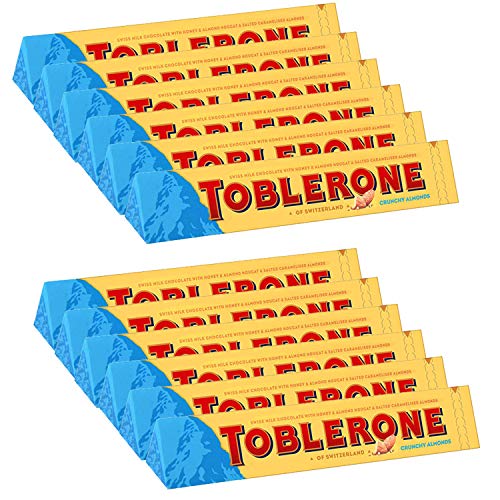 Toblerone of Switzerland Schweizer Milchschokolade mit knusprigen Mandeln, 12er Pack Beutel, 12 x 100 g von Toblerone