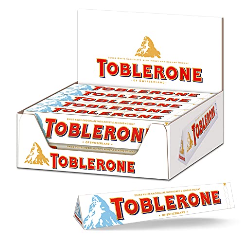 Toblerone weiße Schokolade 20 x 100g, Feine weiße schweizer Schokolade mit Honig- und Mandelnougat von Toblerone