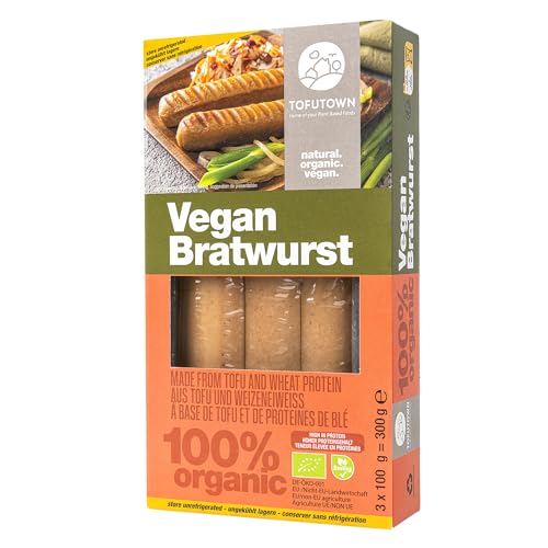 TofuTown Bio Vegan Bratwurst (6x300g) | Natürliche & Regionale Herstellung | Hoher Proteinanteil & Leckeren Geschmack – Vegan | Ohne Künstliche Zusatzstoffe | Ideal als Fleischersatz von TofuTown