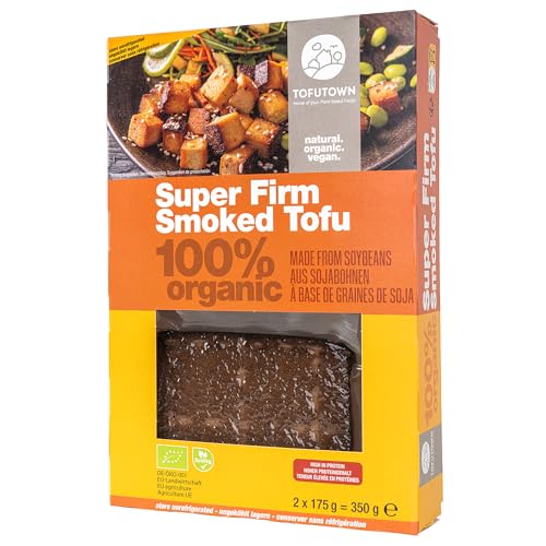 TofuTown Bio Super Firm Smoked Tofu (6x350g) | Handgefertigt aus Europäischen Bio-Sojabohnen | Hoher Proteinanteil & Rauchiger Geschmack, Vegan, Tofu geräuchert | Ideal als Fleischersatz von Tofutown