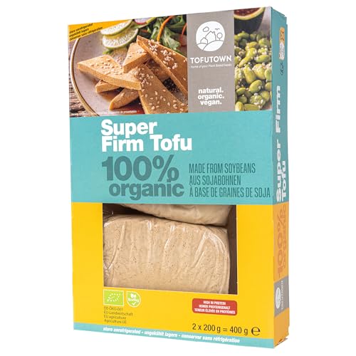 TofuTown Bio Super Firm Tofu (6x400g) | Handgefertigt aus Europäischen Bio-Sojabohnen | Hoher Proteinanteil & Kraftvoller Geschmack – Vegan, Tofu Natur | Ideal als Fleischersatz von Tofutown