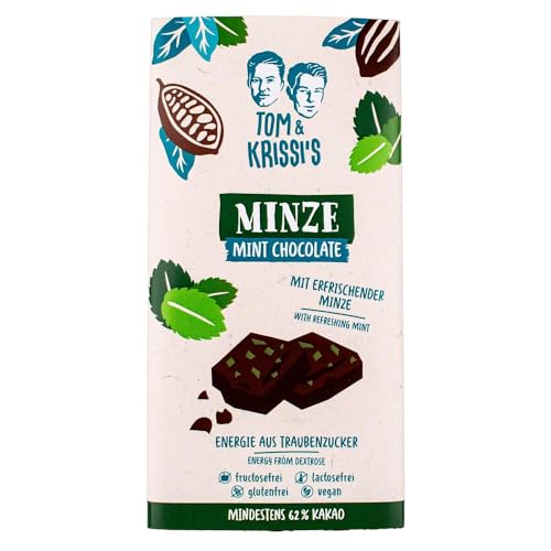 Tom & Krissi's Zartbitter-Schokolade mit Traubenzucker 90g - lactose-, fructose-, glutenfrei und vegan (Minze) von Tom & Krissi's