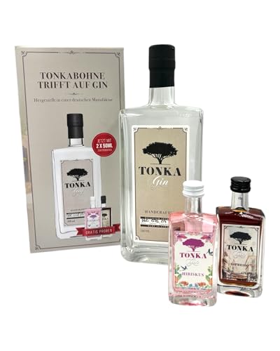 Tonka Gin Handcrafted 500 ml inkl. Tonka Espresso 50ml + Tonka Hibiskus 50ml I 47% vol. I Noten von Vanille Bittermandelöl und würziger Heublume I Vegan von Tonka Gin