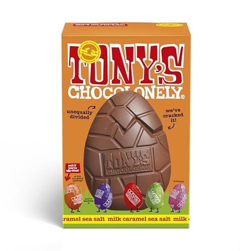 Tony's Chocolonely Großes Osterei – Milchschokolade-Karamell-Meersalz mit 5 kleineren Eiern aus fester Schokolade – Fairtrade-Ostergeschenke (242 g) von Tony's Chocolonely