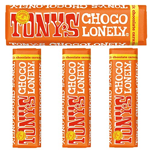 Tony's Chocolonely Schokoladenriegel, klein, Fairtrade, Milchschokolade, Karamell und Meersalz, 4 Stück von Tony's Chocolonely