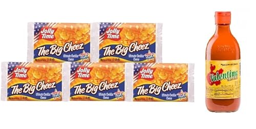 3x Jolly Time The Big Cheez Popcorn mit Cheddar-Käse-Geschmack 100 g und Salsa Valentina - die berühmteste Soße Mexikos. 370ml von Tooludic