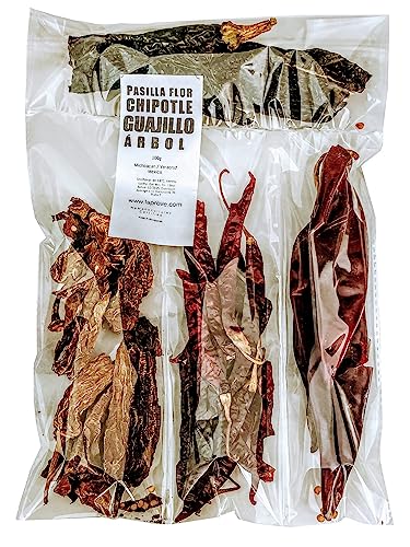 CuatroPack Chili Chipotle, Árbol, Pasilla Flor, Chili Guajillo 100g von Tooludic