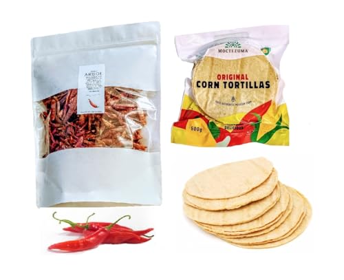 Echte mexikanische Tortillas mit Nixtamal 500g & Chilli Del Arbol, ganze Stücke, sonnengetrocknet, 200g von Tooludic