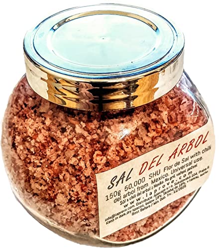 Flor de Sal mit Chili Del Árbol, sonnengetrocknet, grob gemahlen 150g von Tooludic
