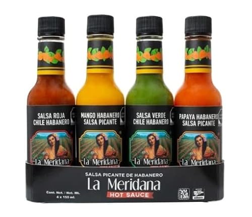 Habanero Salsa La Meridana aus Mexiko 4 x 150ml Mango, Papaya, Red und Grun von Tooludic