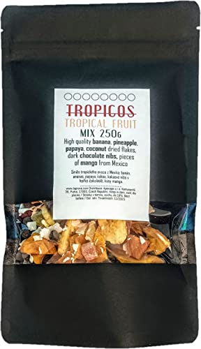 TROPICOS TROPICAL FRUIT MIX banana, pineapple, papaya, coconut dried flakes, dark chocolate nibs, mango from Mexico von Tooludic