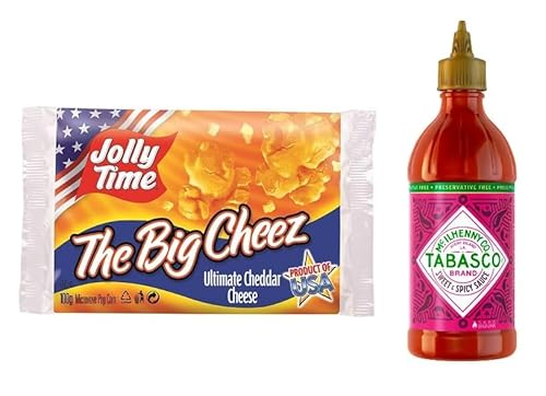 Tabasco Sweet & Spicy 256 ml 500g & Jolly Time The Big Cheez Popcorn mit Cheddar-Käse-Geschmack 100 g von Tooludic