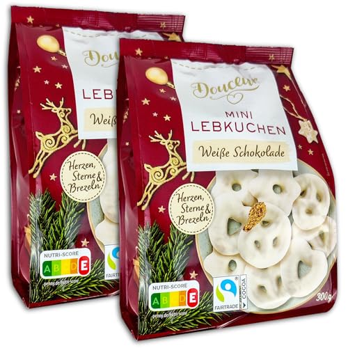 2 er Pack Mini Lebkuchen Weiße Schokolade Douceur- Herzen Sterne Brezel 2 x 300 g von TopDeal