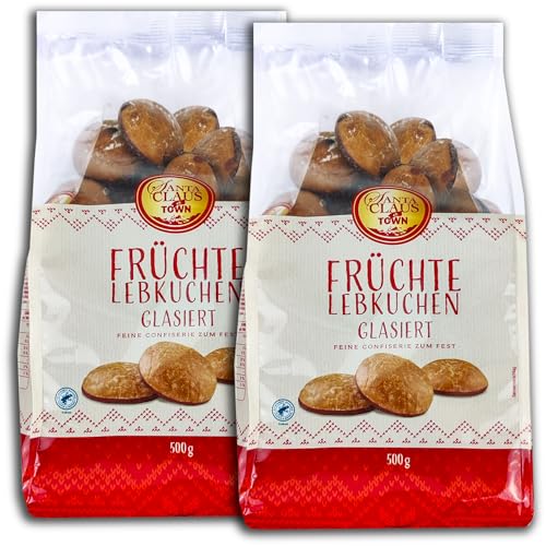 2 er Pack -Santa Claus in Town-Früchte Lebkuchen glassiert mit Zartbitterboden 2 x 500g von TopDeal