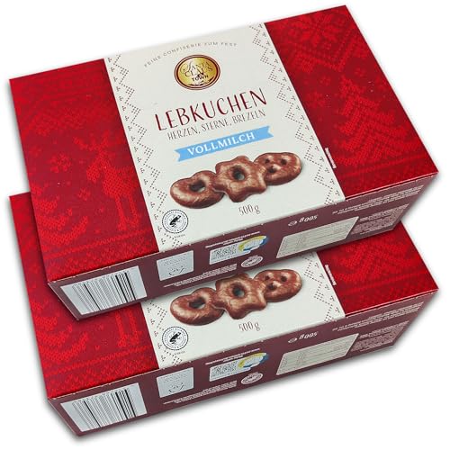 2 er Pack- Santa Claus in Town-Lebkuchen Vollmilch 2 x 500 g Herzen Sterne Brezeln von TopDeal