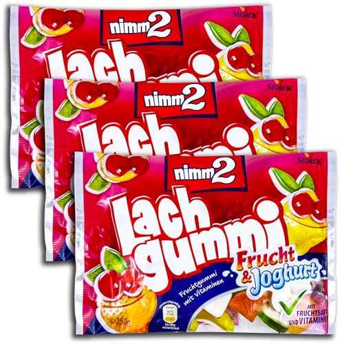 3 er Pack Lachgummi Frucht & Joghurt 3 x 250 g Fruchtgummis mit Magermilch-Joghurt-Schicht, Fruchtsaft und Vitaminen, von TopDeal