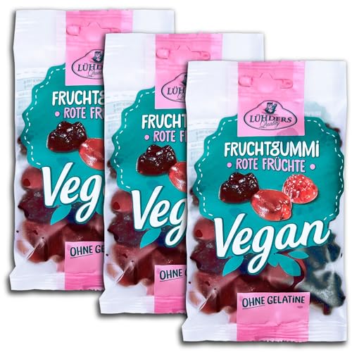 TopDeal 3 er Pack Lühders Vegan Fruchtgummi Rote Früchte 3 x 80g Gelatinefrei von TopDeal