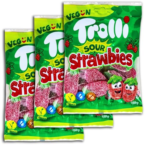 3 er Pack Trolli Sour Strawbies 3 x 150g sauer gezuckerte Fruchtgummi von TopDeal