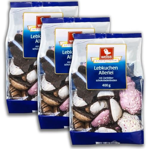 3 er Pack Weiss Lebkuchen Allerlei mit Zartbitter Schokolade 3 x 400 g von TopDeal