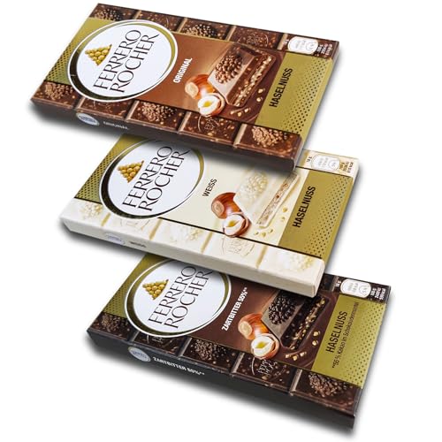 3 er Set Ferrero Rocher Schokoladen Tafeln 3 x90g Zartbitter +Weiss+Orginal Hasselnuss von TopDeal