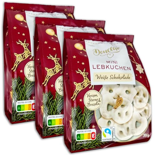 3er Pack Mini Lebkuchen Weiße Schokolade Douceur- Herzen Sterne Brezel 3 x 300 g von TopDeal