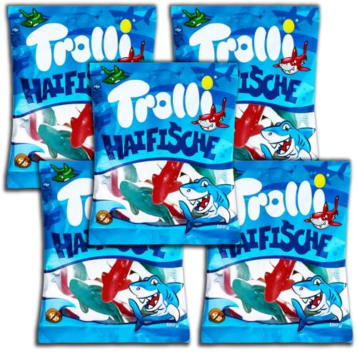 5 er Pack Trolli Haifische 5 x 150g Haie aus Fruchtgummi und Schaumzucker. von TopDeal