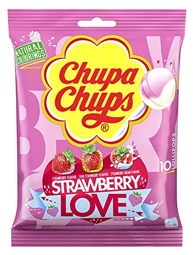 Chupa Chups Lollis Strawberry Love 3 Tüten a 10 Stück Erdbeer Lutscher von TopDeal