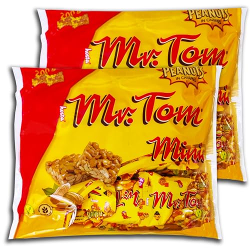 TOPDeal 2 er Pack Mr.Tom Mini 2 x 200g Einzeln verpackte Mini-Riegel aus gerösteten Erdnüssen in Karamell von TopDeal