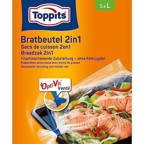 207999 Toppits Bratbeutel 2 in 1, Braten und Dampfgaren, Inhalt 5 Stk, Größe L bis zu max. 5,0kg von Toppits