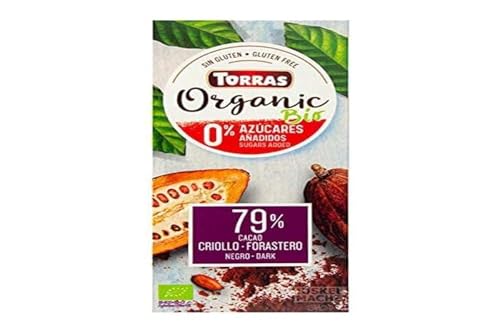 Torras Organic Bio Schokolade, Schokolade ohne Zucker, Schokolade ohne Zucker, Dark Chocolate 79% , Tafel (100g) von Torras