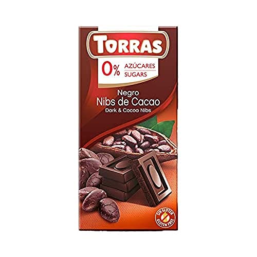 Torras Schokolade ohne Zuckerzusatz, Schokolade ohne Zuckerzusatz, Schokolade mit Kakao-Nibs, Tafel (75g) von Torras