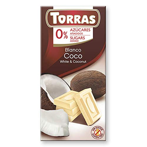 Torras Schokolade ohne Zucker | Zuckerfreie Schokolade | Schokolade ohne Zuckerzusatz, weniger Kalorien, Low Carb (kohlenhydratreduziert) | Geschmack: Weiße Schokolade mit Kokosflocken (1 x 75 g) von Torras