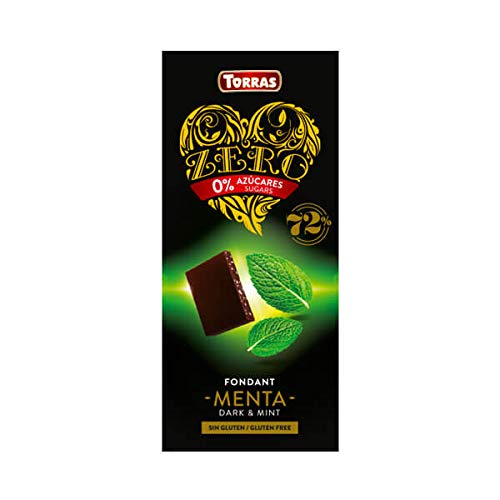 Torras Zero Schokolade, Schokolade ohne Zuckerzusatz, Dunkle Schokolade mit Minze, Tafel (125g) von Torras