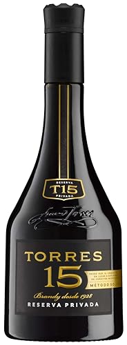 TORRES BRANDY 15 RESERVA PRIVADO (1x 0,7l) – aus der spanischen Weinbauregion Penedès – in statischer Lagerung und Solera-Verfahren gereift – 70cl mit 40% vol. von Torres Brandy