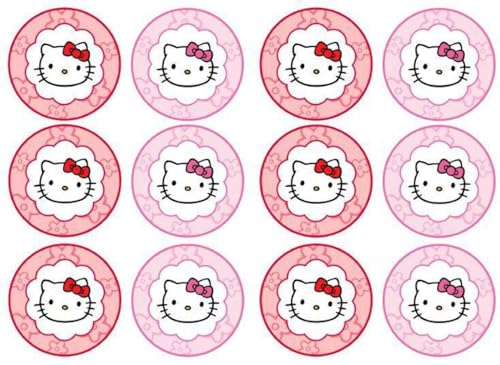 Torten Deko Shop Hello Kitty Cupcake, Muffinaufleger - Kuchen aufleger Cup Cake Zuckerbild Kuchenplatte Oblate von Torten Deko Shop