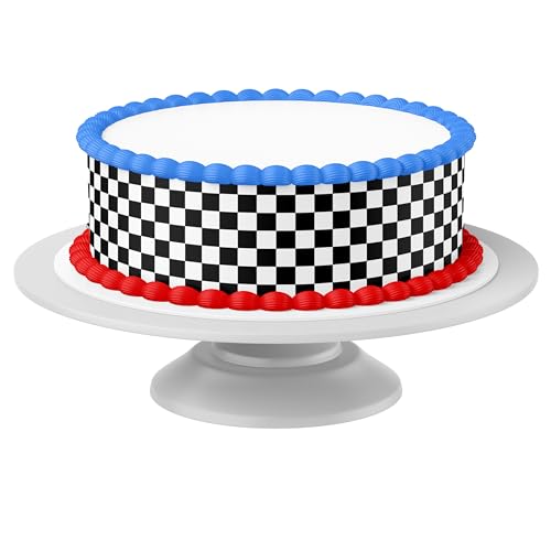 Tortenband Checkered Flag SCHWARZ essbar - 4 Stück á 24cm x 5cm passend für Torten bis 30 cm zum mitessen - kreative Dekoration für Torten von Tortenbild