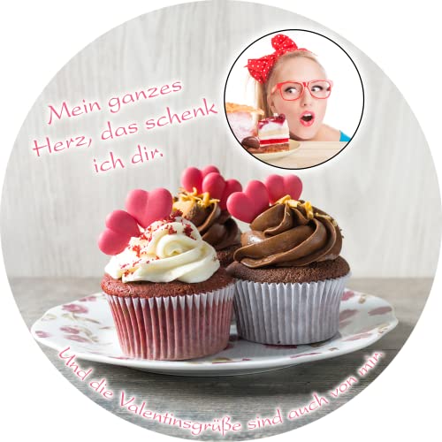 Tortenbild Valentinstag - Cupcakes - Rund mit individuellem Bild/Text Tortenaufleger von Tortenbild