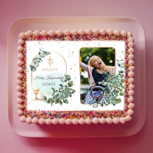 Tortenaufleger ECKIG 20x28 cm - personalisiert mit Foto | Kommunion | Konfirmation | Firmung | Jugendweihe - Fondant, Oblate oder Dekorpapier Plus von Tortenpixel